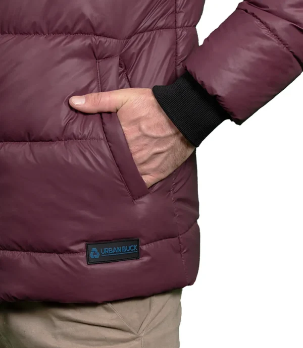 Men's Maroon Hooded Puffer Jacket - Image 4