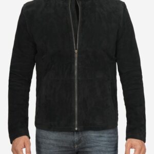 Mens Real Suede Leather Black Biker Jacket