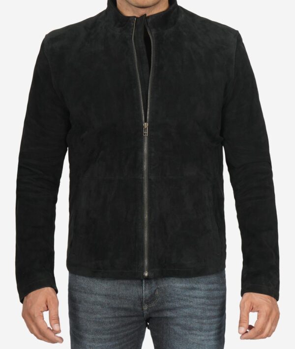 Mens Real Suede Leather Black Biker Jacket