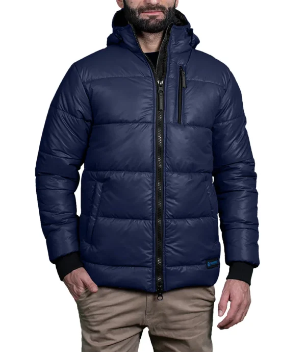 Colby Mens Navy Blue Puffer Jacket With Hood Water - Resistant