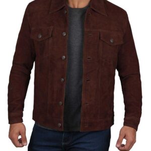 Dark Brown Trucker Suede Jacket for Men