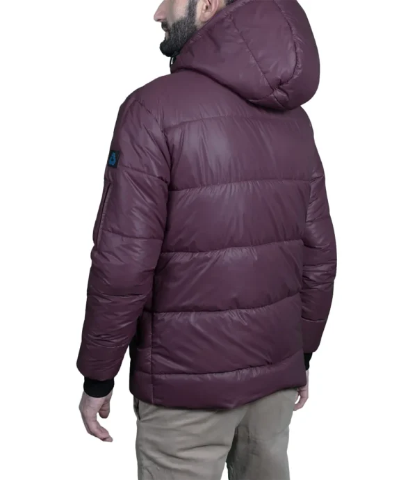 Men's Maroon Hooded Puffer Jacket - Image 5