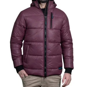 Men's Maroon Hooded Puffer Jacket