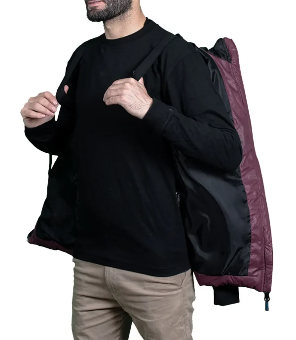Men's Maroon Hooded Puffer Jacket - Image 3