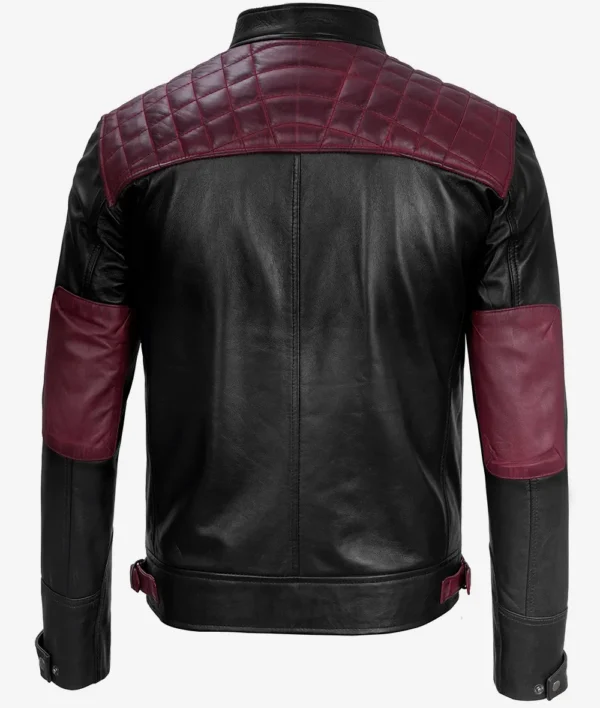 Men's Black and Maroon Biker Leather Jacket - Image 5