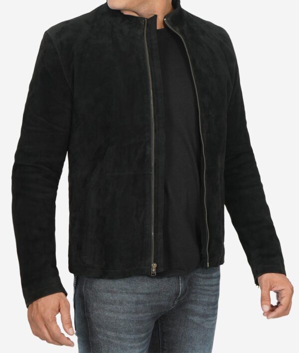 Mens Real Suede Leather Black Biker Jacket - Image 4