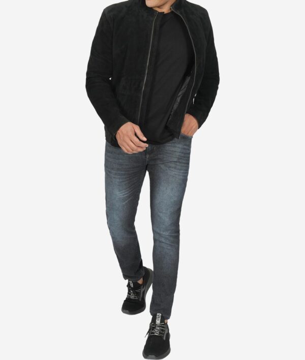 Mens Real Suede Leather Black Biker Jacket - Image 6