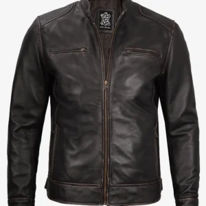 Men's Real Leather Vintage Brown Cafe Racer Jacket