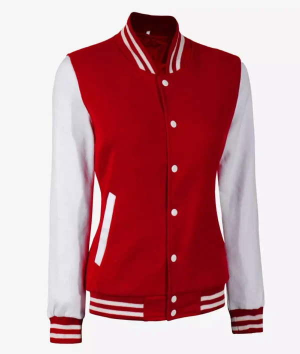 Women's Red Letterman Jacket with White Sleeves - College Varsity Jacket - Image 3