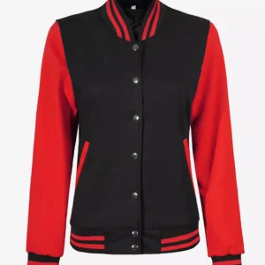 Women's Black and Red Varsity Jacket - Baseball Letterman Style