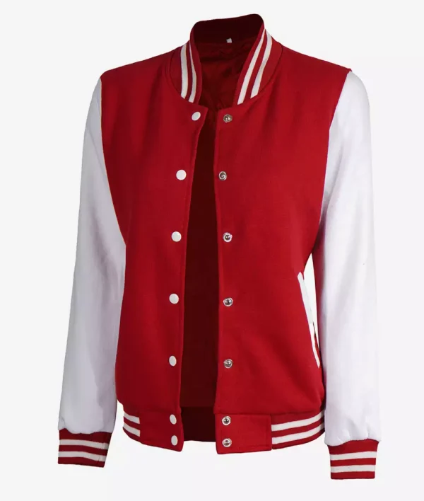 Women's Red Letterman Jacket with White Sleeves - College Varsity Jacket - Image 4