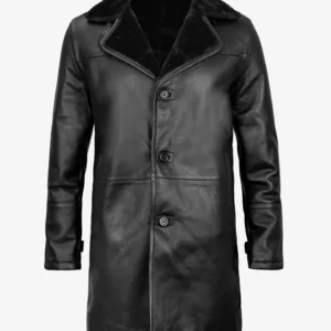 Black Three Quarter Shearling Leather Coat for Men