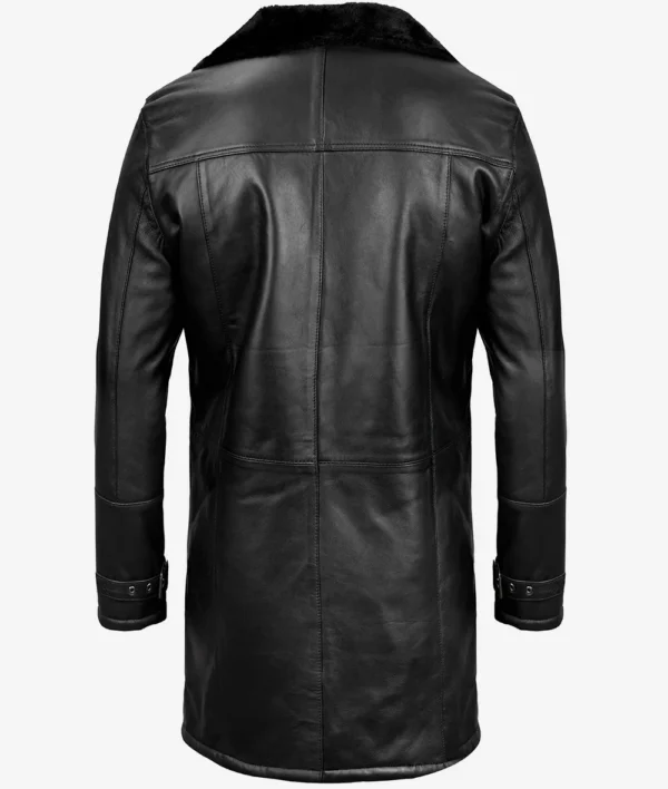 Black Three Quarter Shearling Leather Coat for Men - Image 5
