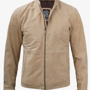 Mens Suede Leather Jacket With Mandarin Collar