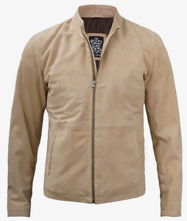 Mens Suede Leather Jacket With Mandarin Collar