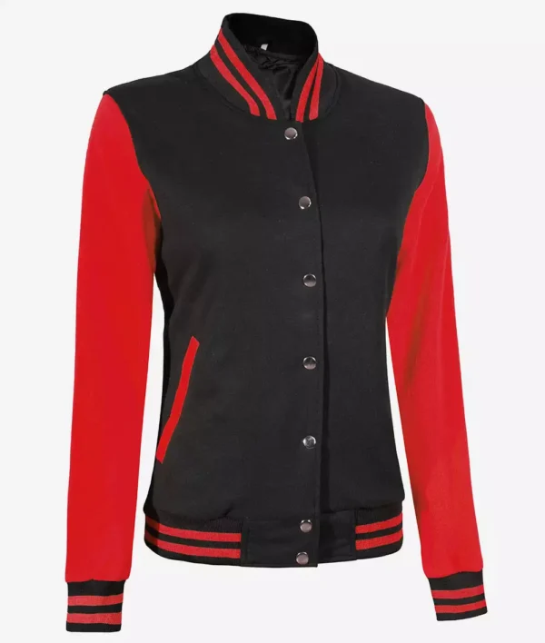 Women's Black and Red Varsity Jacket - Baseball Letterman Style - Image 3