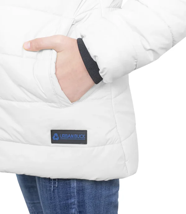 Women's White Puffer Jacket with Fur Collar - Image 4