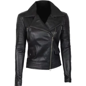Women Biker Quilted Leather Jacket
