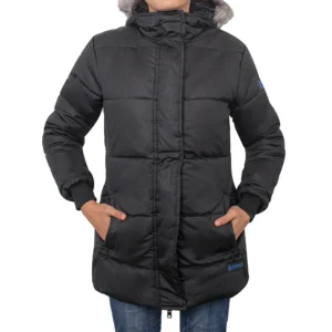 Ella Black Women's Long Parka Puffer Jacket with Faux Fur Trim Hood