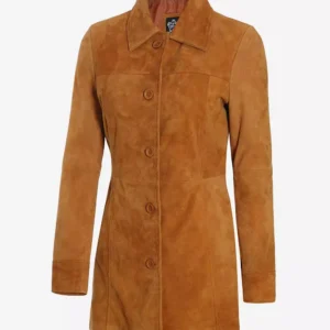 Womens 3/4 Length Brown Suede Coat