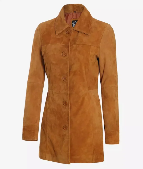 Womens 3/4 Length Brown Suede Coat