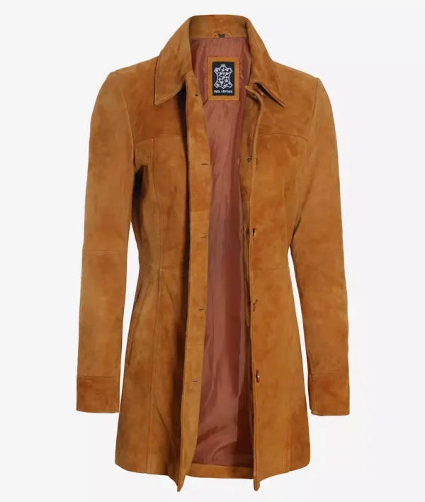 Womens 3/4 Length Brown Suede Coat - Image 4