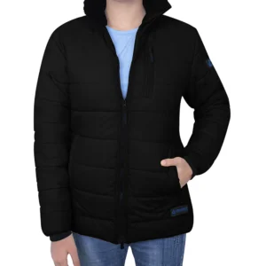 Azaria Womens Black Fur Collar Puffer Jacket - Winter Down Puff Jacket