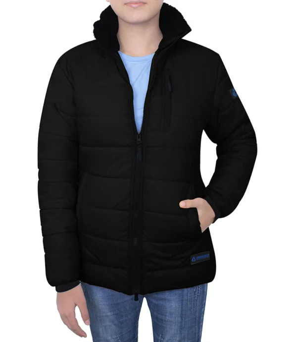 Azaria Womens Black Fur Collar Puffer Jacket - Winter Down Puff Jacket