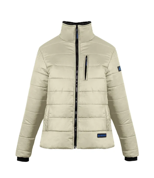 Womens Cream Puffer Jacket with Fur Collar - Image 3
