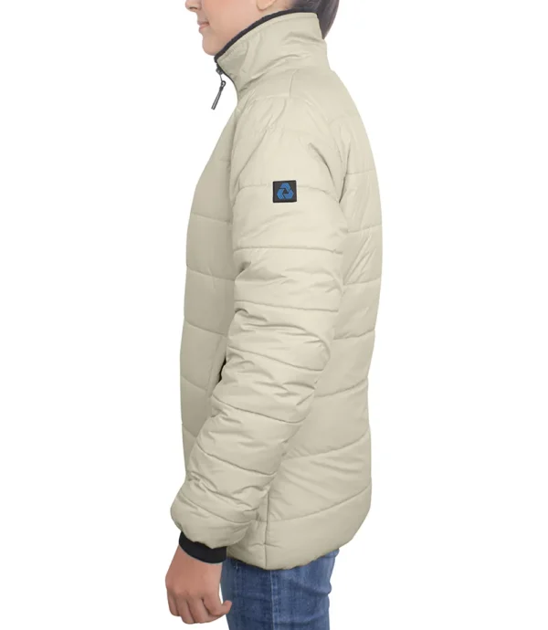 Womens Cream Puffer Jacket with Fur Collar - Image 2