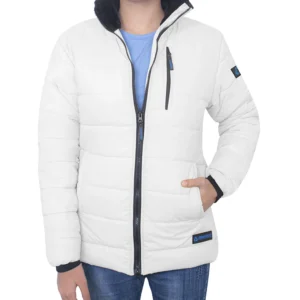 Women's White Puffer Jacket with Fur Collar