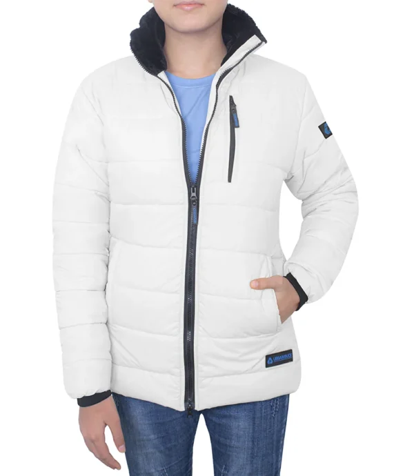 Women's White Puffer Jacket with Fur Collar