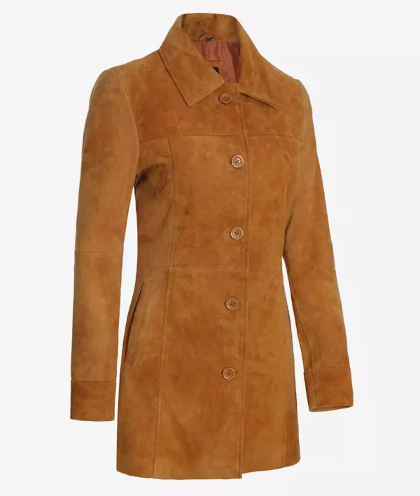 Womens 3/4 Length Brown Suede Coat - Image 5