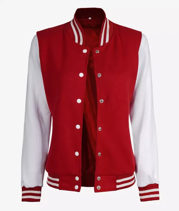 Women's Red Letterman Jacket with White Sleeves - College Varsity Jacket - Image 2