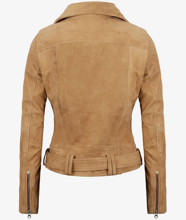 Women's Premium Brown Suede Biker Leather Jacket - Image 5