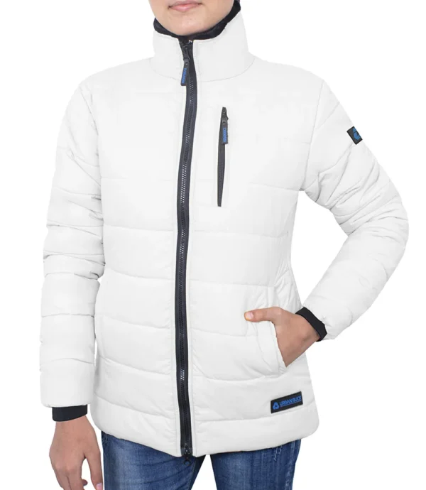 Women's White Puffer Jacket with Fur Collar - Image 2